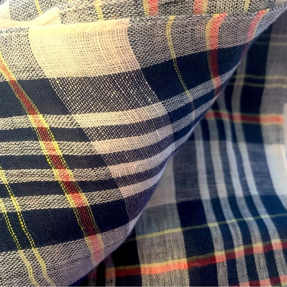 J CREW Black, Cream and Red Plaid Linen Cotton Lightweight Shawl Scarf